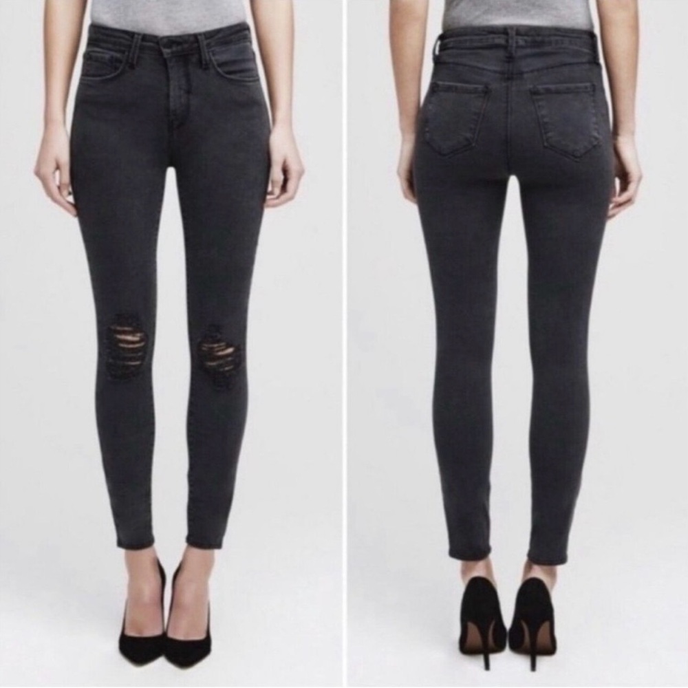 L'AGENCE  Margot skinny high-rise jeans in dark graphite distressed size: 29